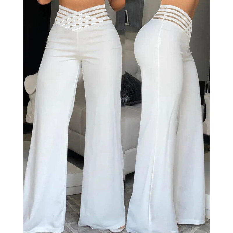 ER | Pantaloni svasati in elastan con vita incrociata