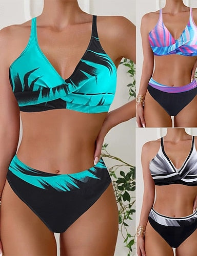 Swimwear 2 Piece Cheeky Swimsuit Backless Vacation Beach Wear Tie Dye V Neck Sleeveless Bathing Suits