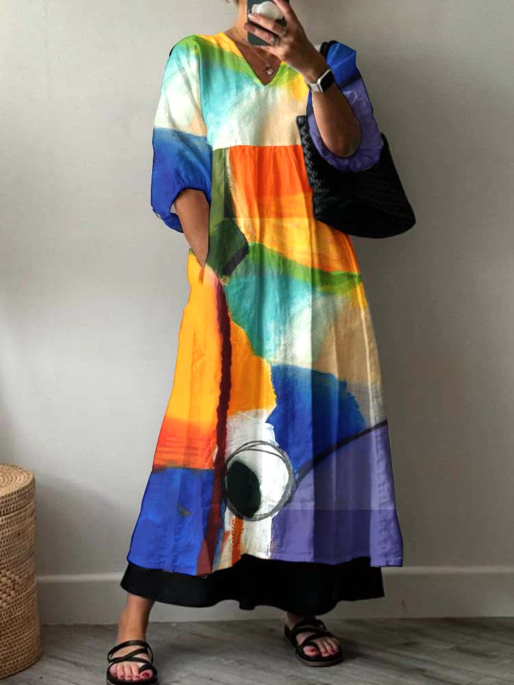 Women'S Modern Art Geometric PatternPatterned Cotton Dress