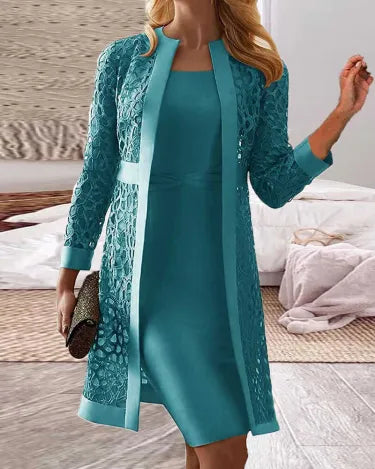 KS | Set a due pezzi - abito con cardigan in pizzo da donna