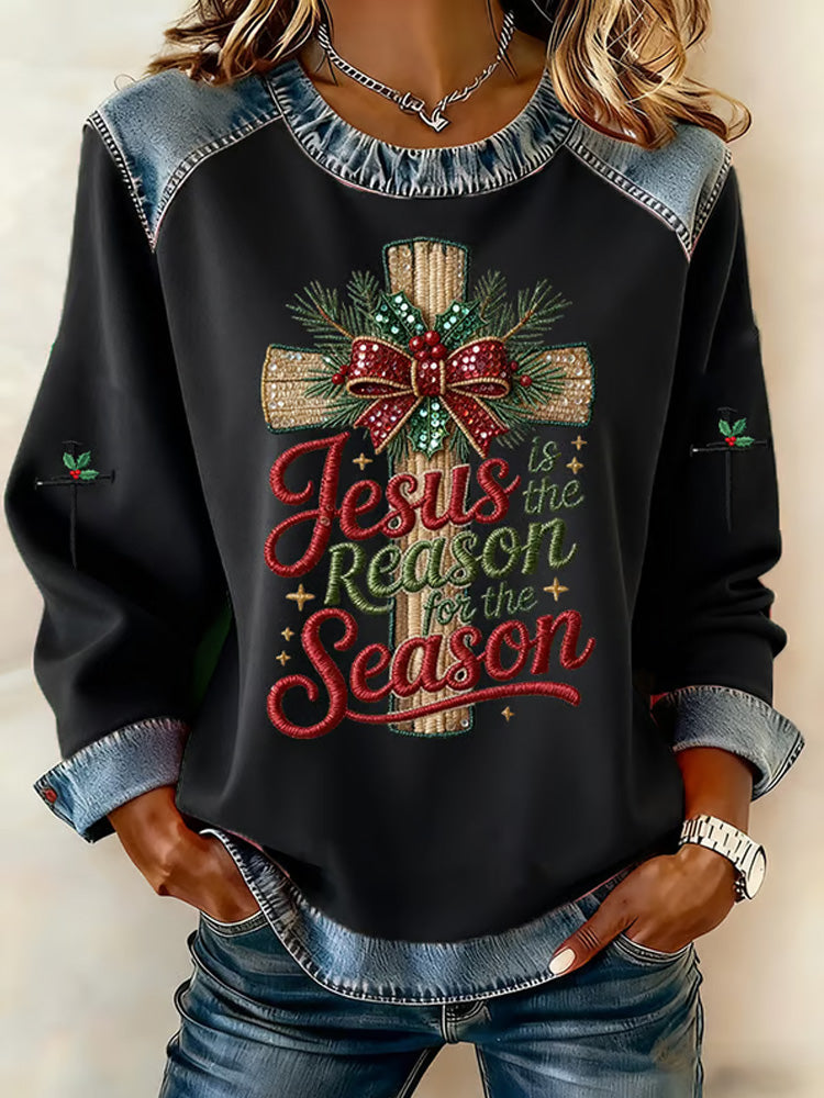 Comstylish Women's Casual Retro Christmas Merry Christmas Faith Sweatshirt