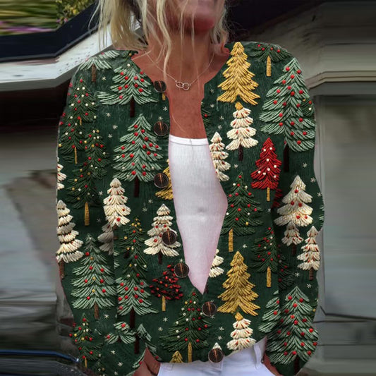 Women's Retro Christmas Art Knitted Cozy Cardigan elevenforest