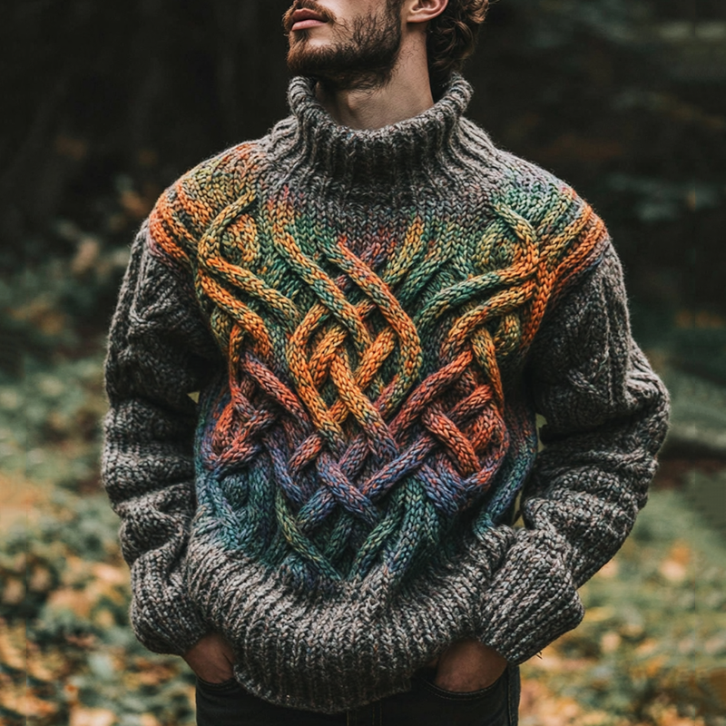 Vintage Rainbow Irish Celtic Knotted Warmth Knit Jacquard Turtleneck Sweater elevenforest