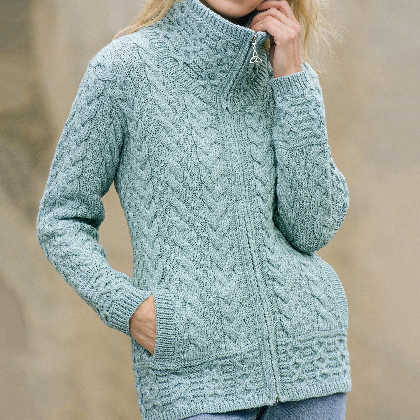 Women's Clan Pattern Zip Turtleneck Aran Sweater Cardigan elevenforest