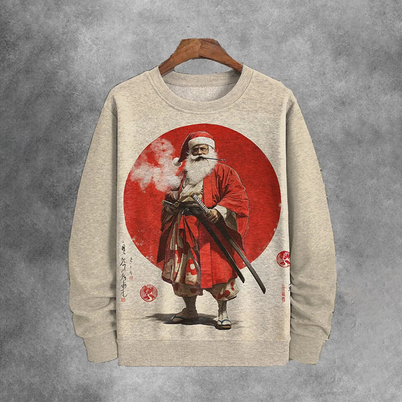 Comstylish Men's Santa Claus Warrior Art Print Casual Sweatshirt