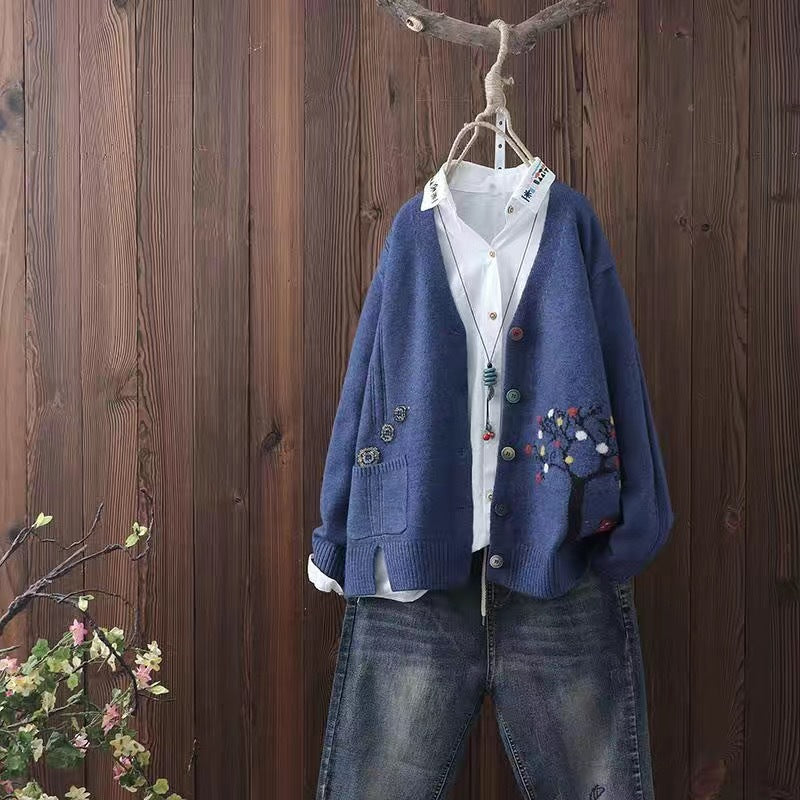 Vintage Botanical Long Sleeve Knit Cardigan elevenforest