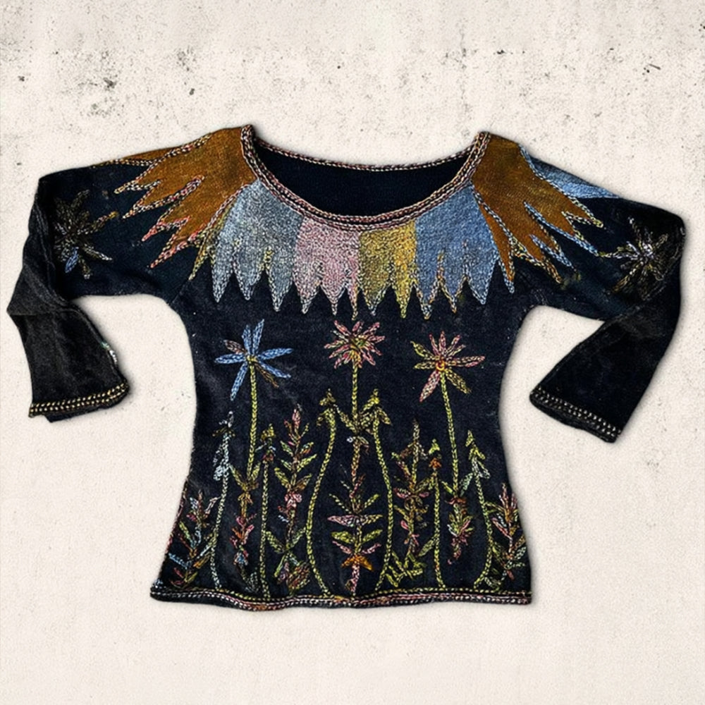 Women's Three-dimensional Plant And Flower Pattern Casual Round-neck Sweater artswardrobe