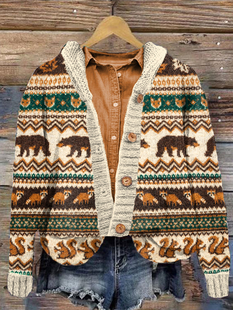 Forest Animal Cozy Fashion Knit Cardigan Sweater artswardrobe