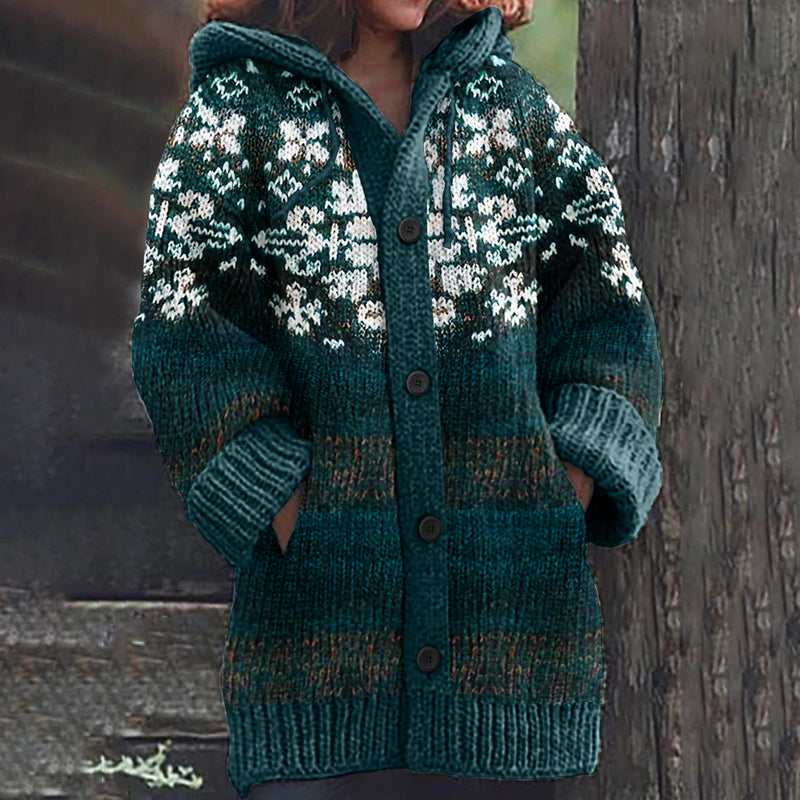 Vintage Fairman Island Knitted Jacquard Hooded Sweater Cardigan elevenforest