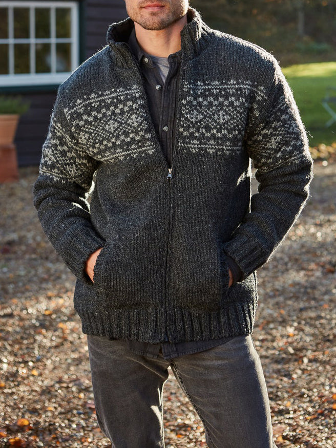 Mens Vintage Fair Isle Knitted Cardigan Sweater elevenforest