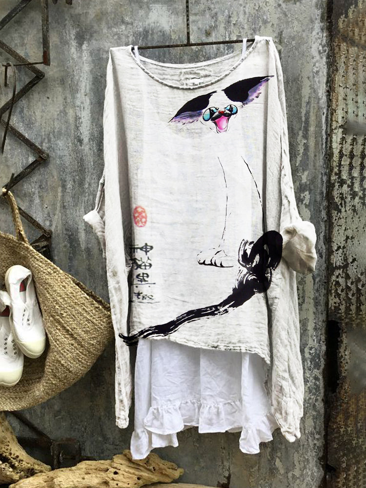 Happy Cat Women's Linen Flowy Tunic