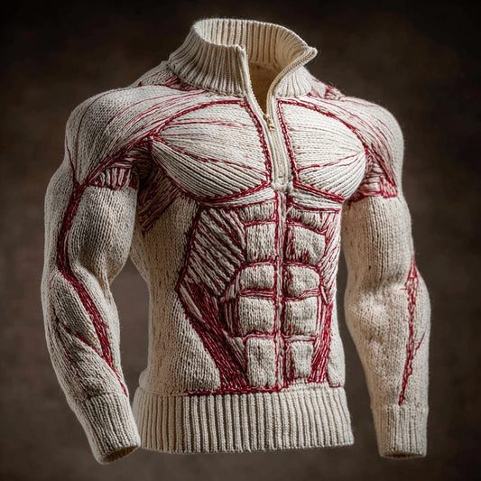 Men's Vintage Muscle Anatomy Art Cozy Knit Polo Sweater artswardrobe
