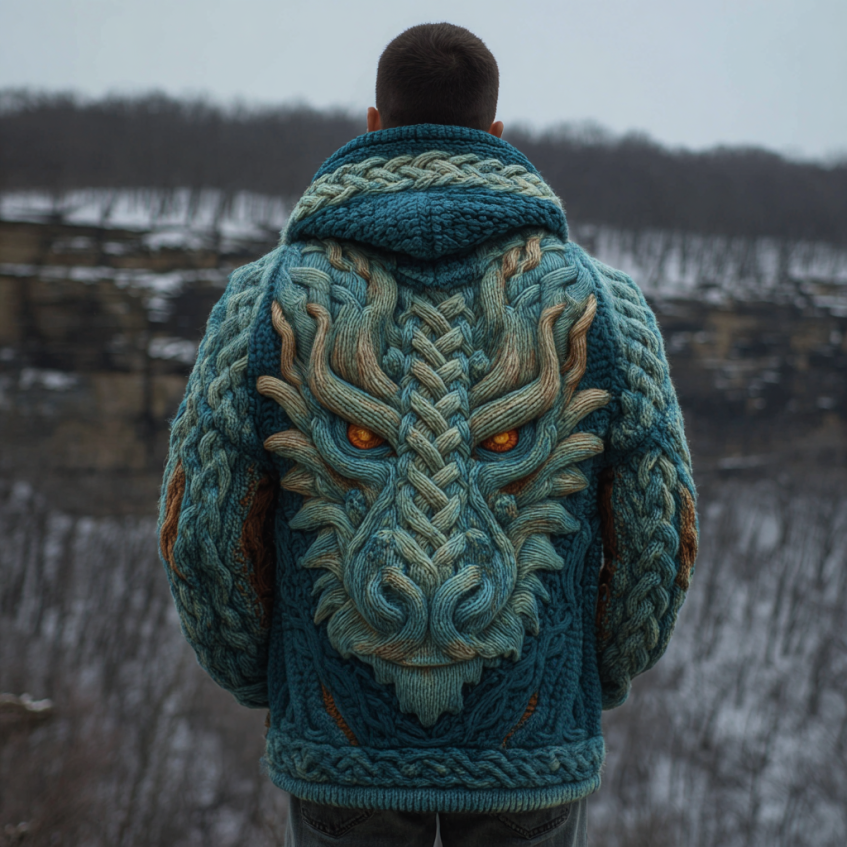 Men's Viking Dragon Style Celtic Thick Zip-up Hooded Sweater artswardrobe