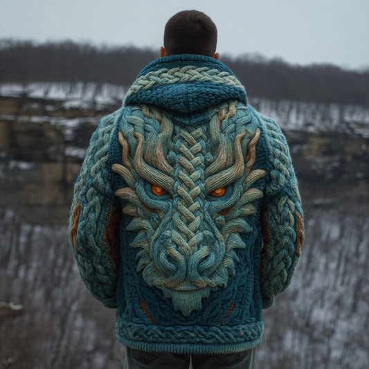 Men's Viking Dragon Style Celtic Thick Zip-up Hooded Sweater artswardrobe