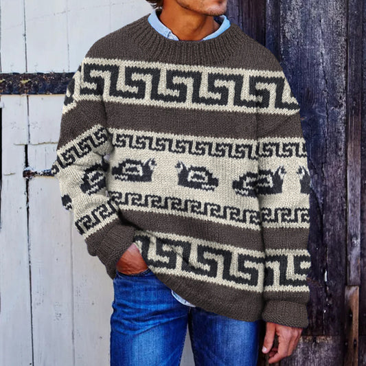 Men's Retro Jacquard Iceland Crew Neck Sweater elevenforest