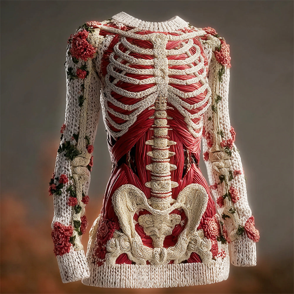 Halloween Muscle Anatomy Floral Art Women's Knit Slim-fit Sweater artswardrobe