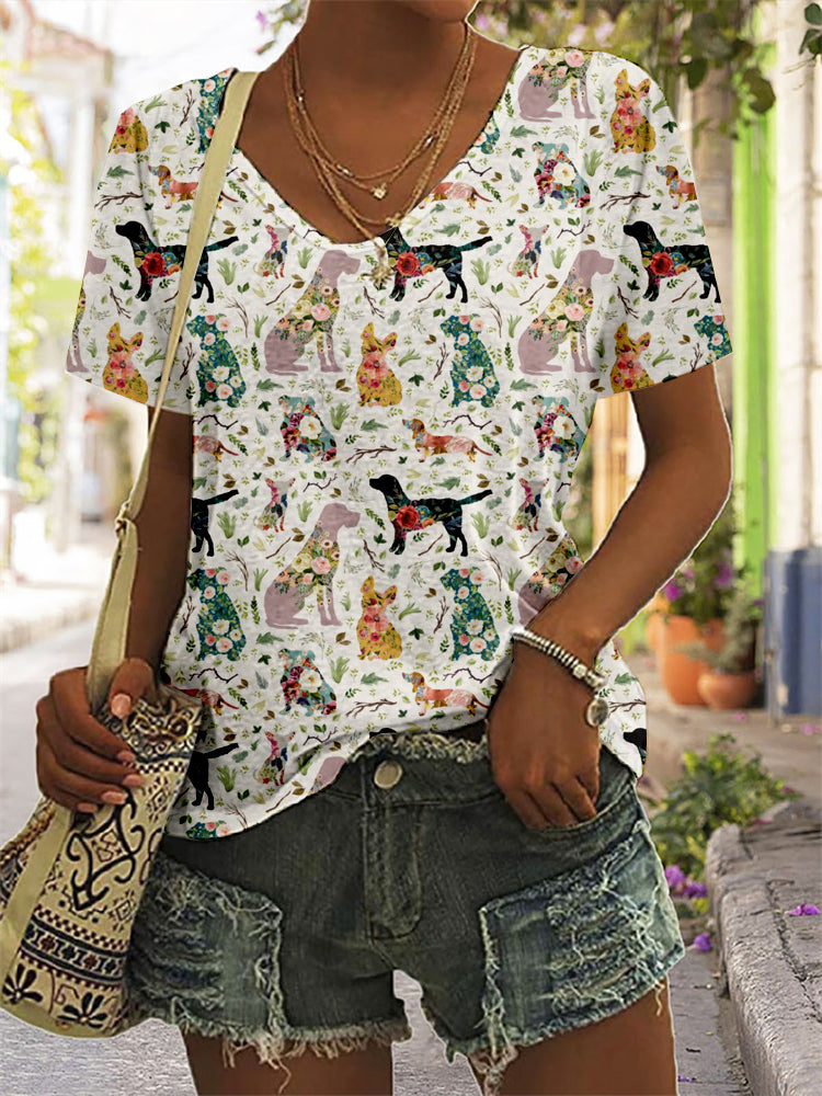 Comstylish Vintage Patchwork Dogs Pattern Cozy T Shirt