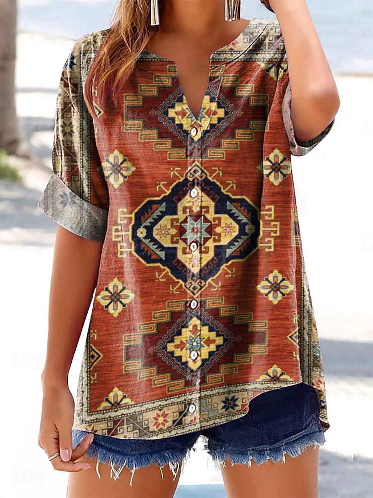 Women's Ethnic Style Tattoo Pattern Art Printed Cotton and Linen Casua