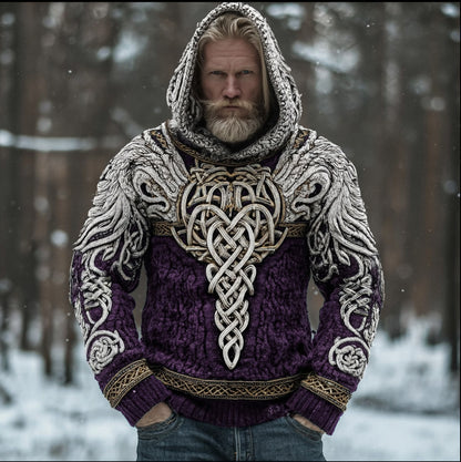 Men's Hooded Thick Sweater With Viking Style Tribal Totem And Wolf Totem Patterns elevenforest