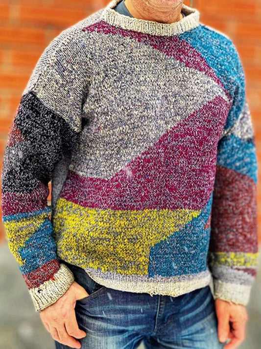 Vintage Patchwork  Island Warmth Knitted Jacquard Unisex Sweater elevenforest