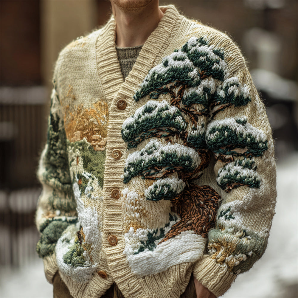 Snow Pine Men's Knit Cardigan artswardrobe