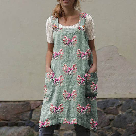 Retro Cute Rabbit Embroidery Pattern Cross -Back Apron Dress artswardrobe