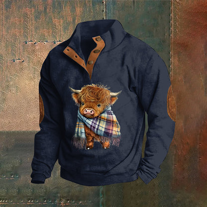Men's Highland Cow Print Button Casual Sweatshirt artswardrobe