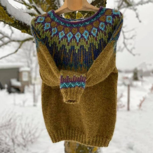 Unisex Vintage Colorwork Warmth Knit Jacquard Icelandic Crew Neck Sweater elevenforest