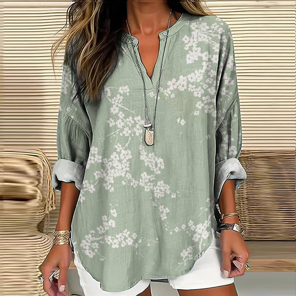 Comstylish Cherry Blossom Japanese Art Linen Blend Tunic