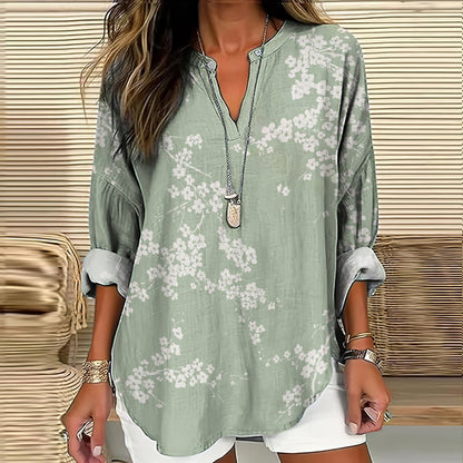 Comstylish Cherry Blossom Japanese Art Linen Blend Tunic