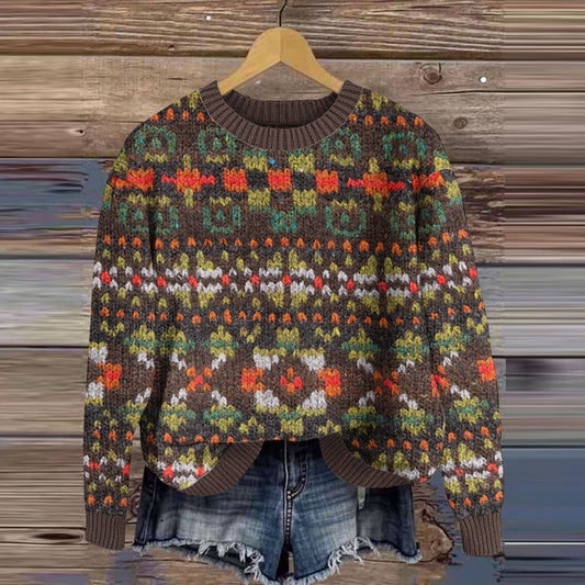 Vintage Icelandic Tribal Style Knitted Warm Sweater elevenforest