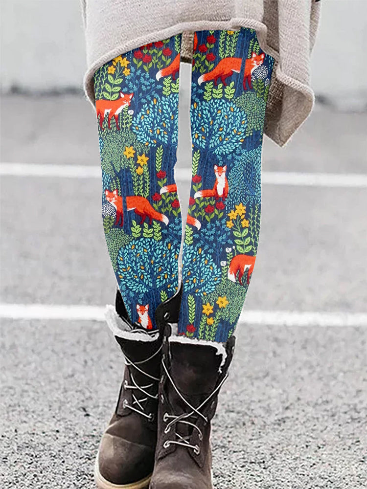 Fox in the Forest Graphic Casual Cozy Leggings artswardrobe