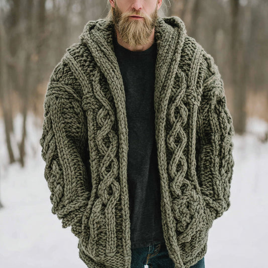 Men's Vintage Fairman Island Jacquard Thick Warm Hooded Sweater Cardigan artswardrobe