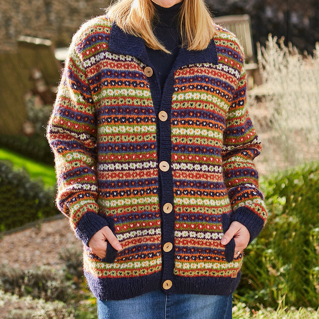 Vintage Floral Fair Isle Jacquard Cozy Knit Lapel Cardigan elevenforest