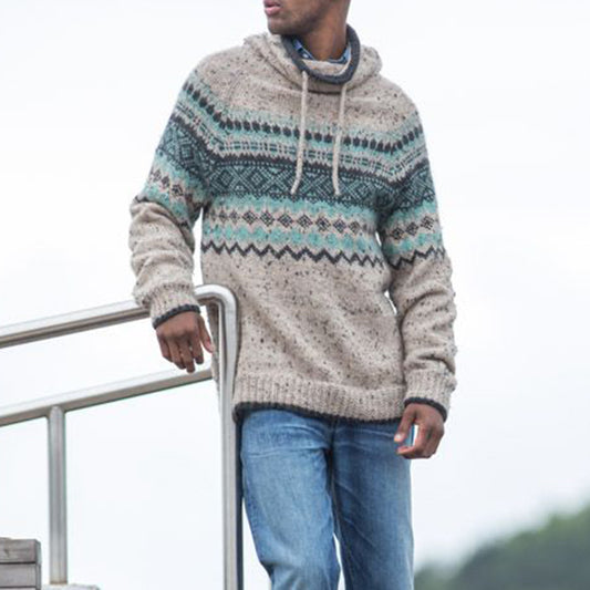 Men'S Vintage Knitted Jacquard Hooded Sweater elevenforest