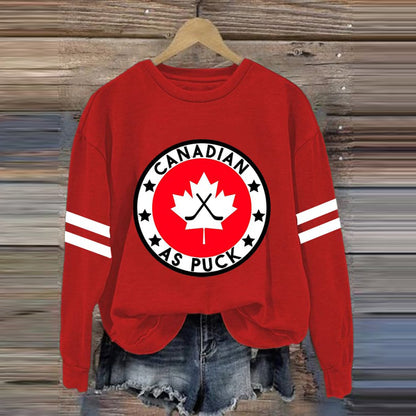 Comstylish Women's Canadian Hockey Print Crew Neck Long Sleeve Sweatshirt