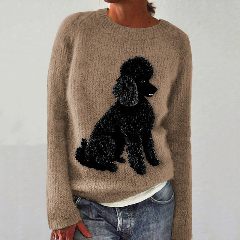 Comstylish Black Poodle Plush Dog Art Cozy Sweater