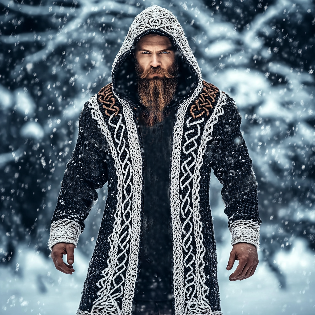 Men's Viking Tribal Jacquard Celtic Style Knitted Hooded Sweater artswardrobe