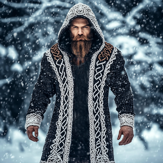 Men's Viking Tribal Jacquard Celtic Style Knitted Hooded Sweater artswardrobe
