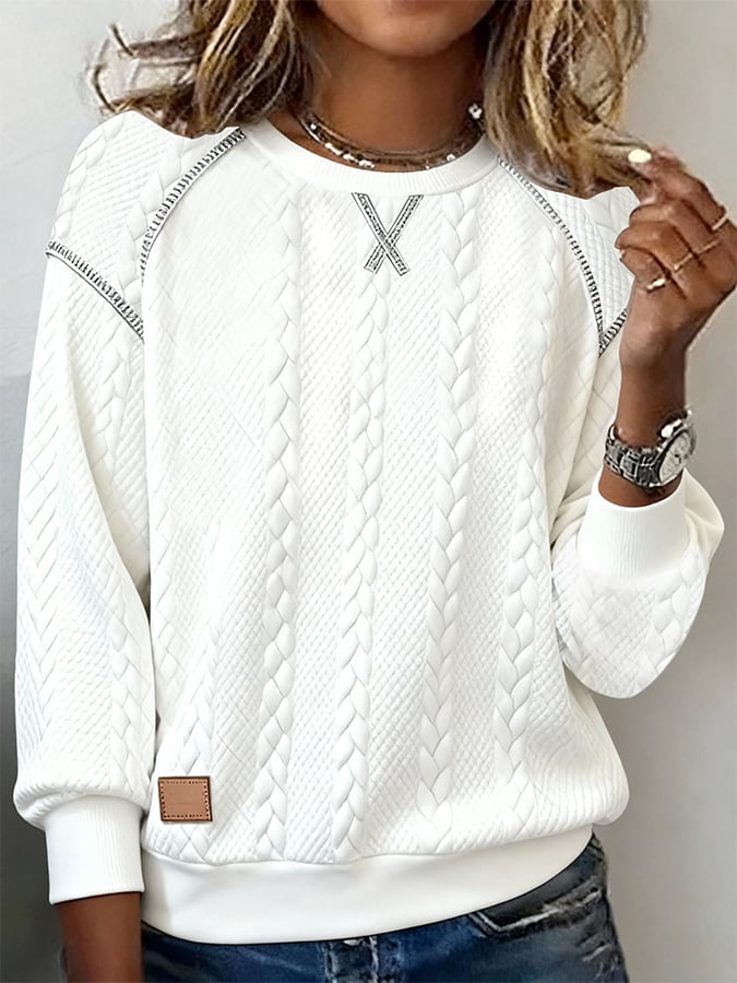 Women'S Casual Round Neck Jacquard Pullover Sweatshirt 
