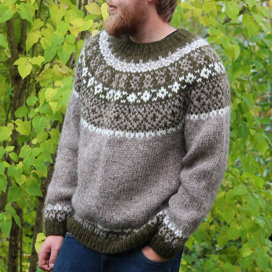 Vintage Knitted Warm Jacquard Iceland Crew Neck Sweater elevenforest