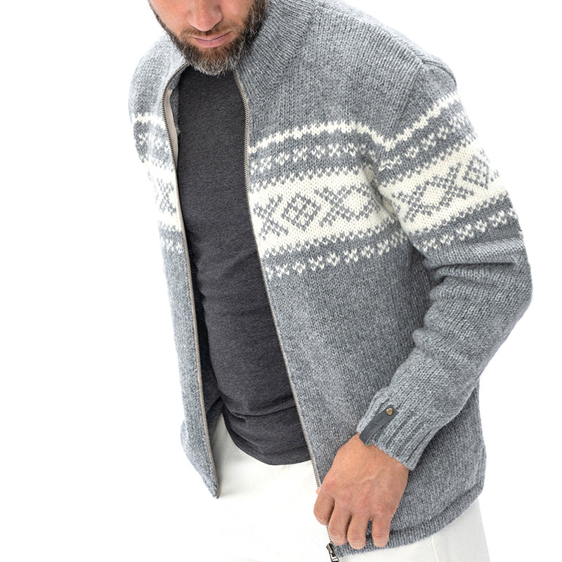 Minimalist Geometric Knitted Men's Zipper Sweater elevenforest