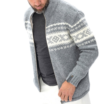 Minimalist Geometric Knitted Men's Zipper Sweater elevenforest