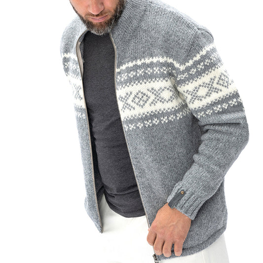 Minimalist Geometric Knitted Men's Zipper Sweater elevenforest