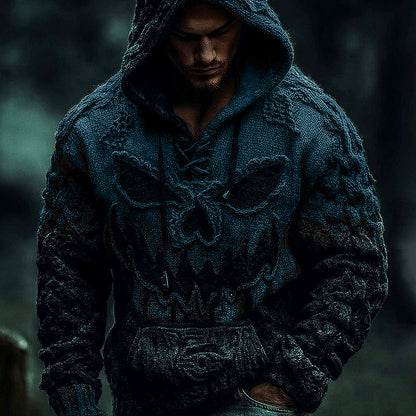 Men's Halloween Pumpkin Face Gradient Jacquard Knit Hooded Sweater artswardrobe