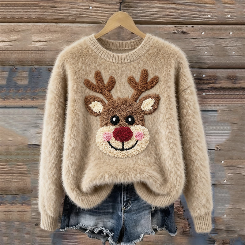 Lovely Fuzzy Reindeer Cozy Knit Sweater