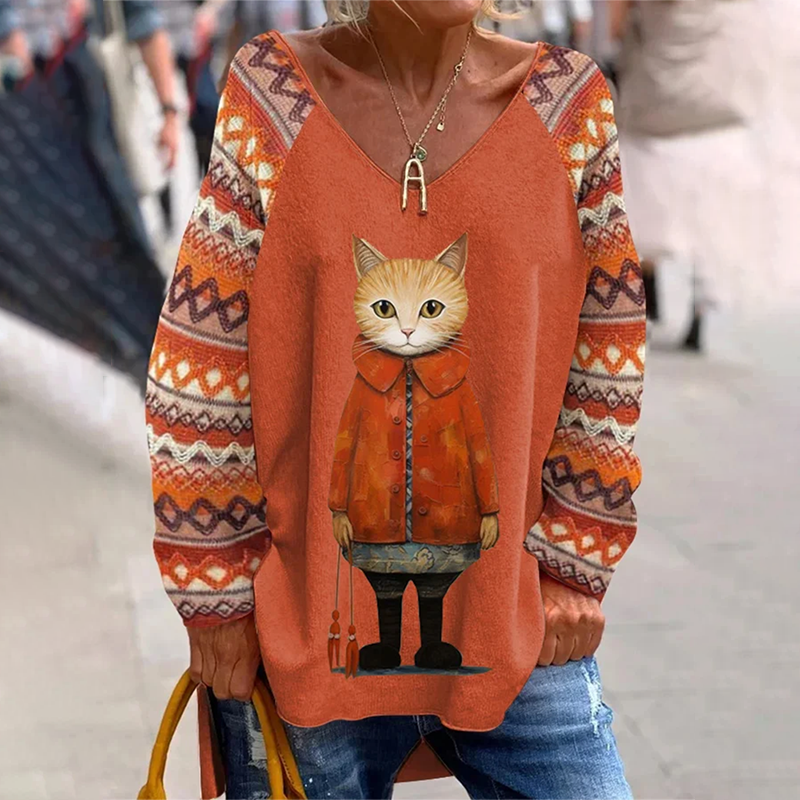 Women's Fall Cat Long Sleeve T-shirt artswardrobe