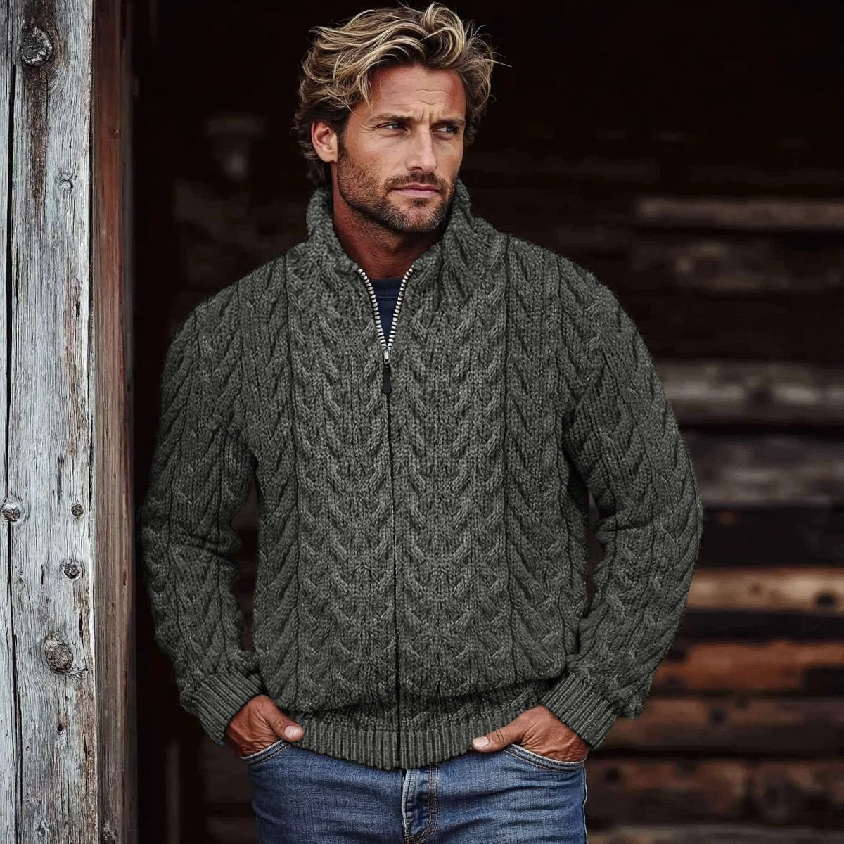 Men's Super Soft Honeycomb Zipper Aran Sweater elevenforest