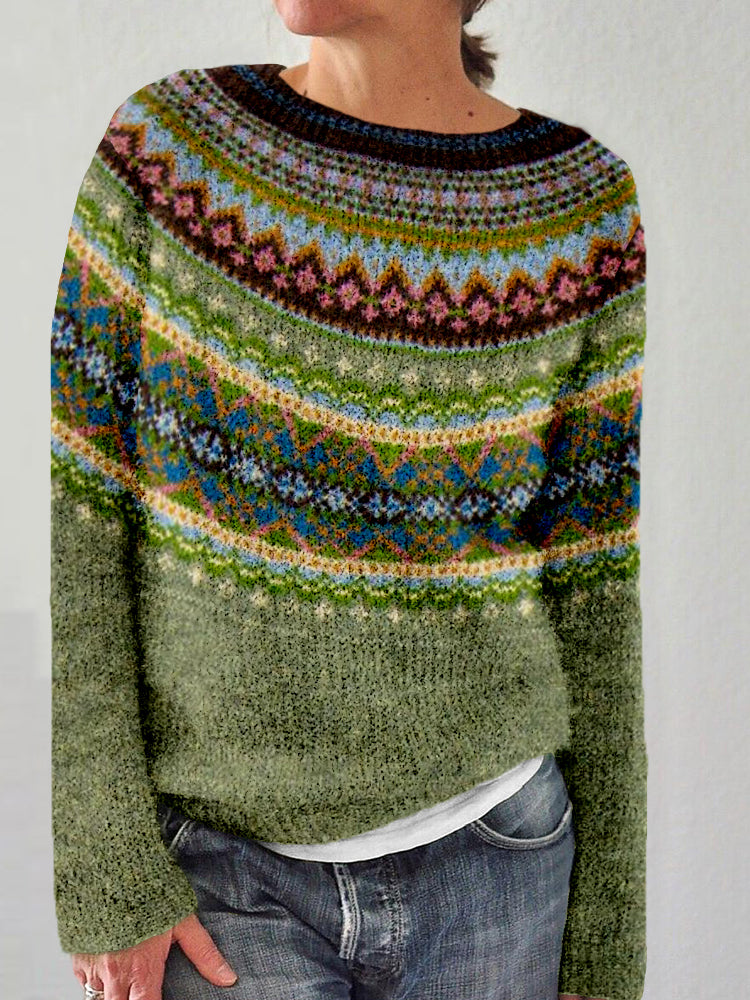 Vintage Icelandic Jacquard Cozy Knitted Sweater elevenforest