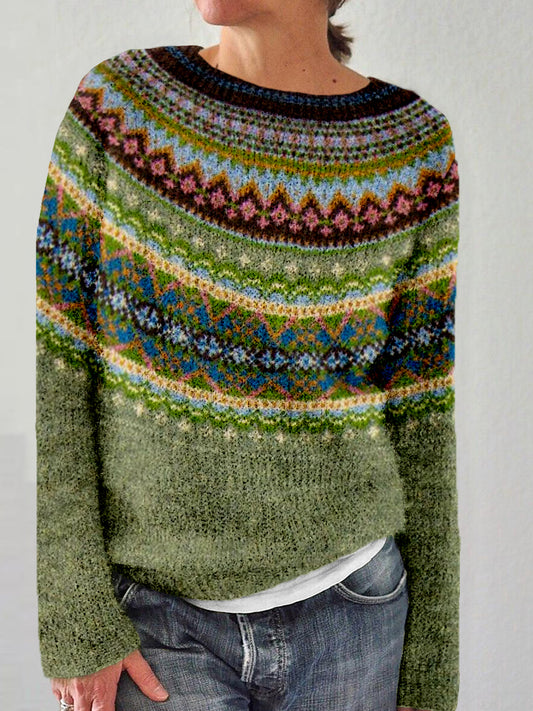 Vintage Icelandic Jacquard Cozy Knitted Sweater elevenforest